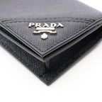 Prada Card Case Saffiano Metal Black Leather Business Holder — view 7