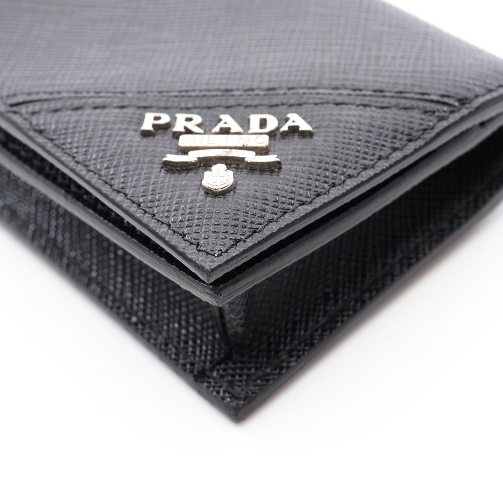 Prada Card Case Saffiano Metal Black Leather Business Holder — view 7