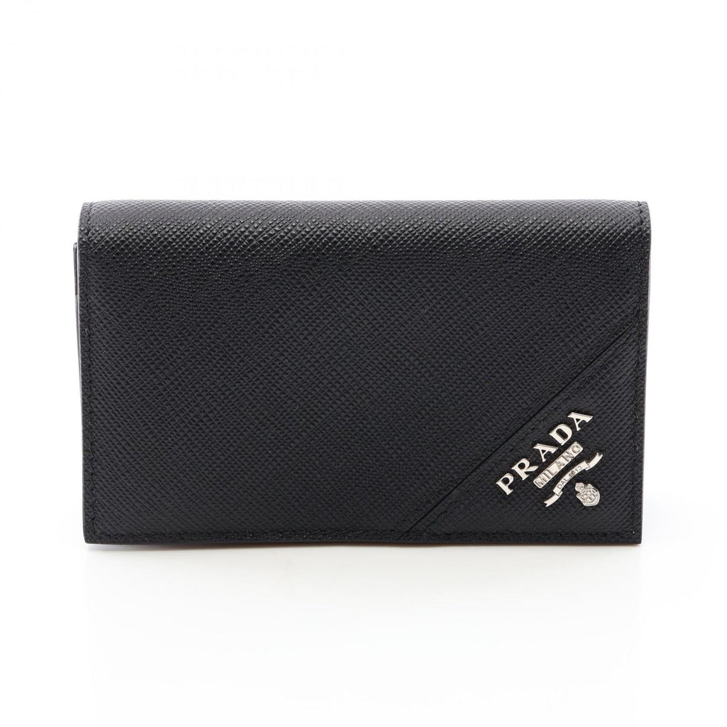 Prada Card Case Saffiano Metal Black Leather Business Holder