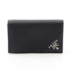 Prada Card Case Saffiano Metal Black Leather Business Holder