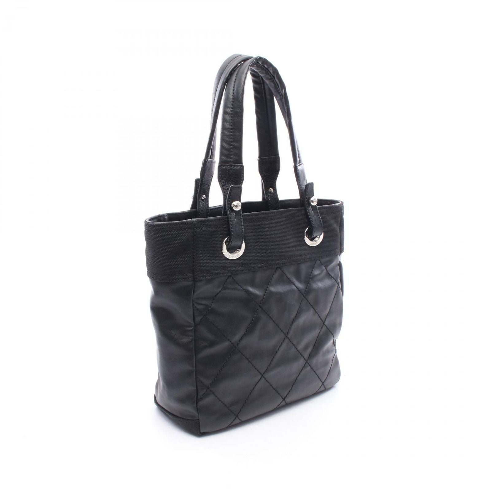 Chanel Tote Paris Biarritz PM Black Canvas Leather PM — view 2