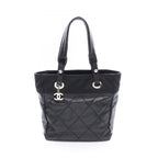 Chanel Tote Paris Biarritz PM Black Canvas Leather PM