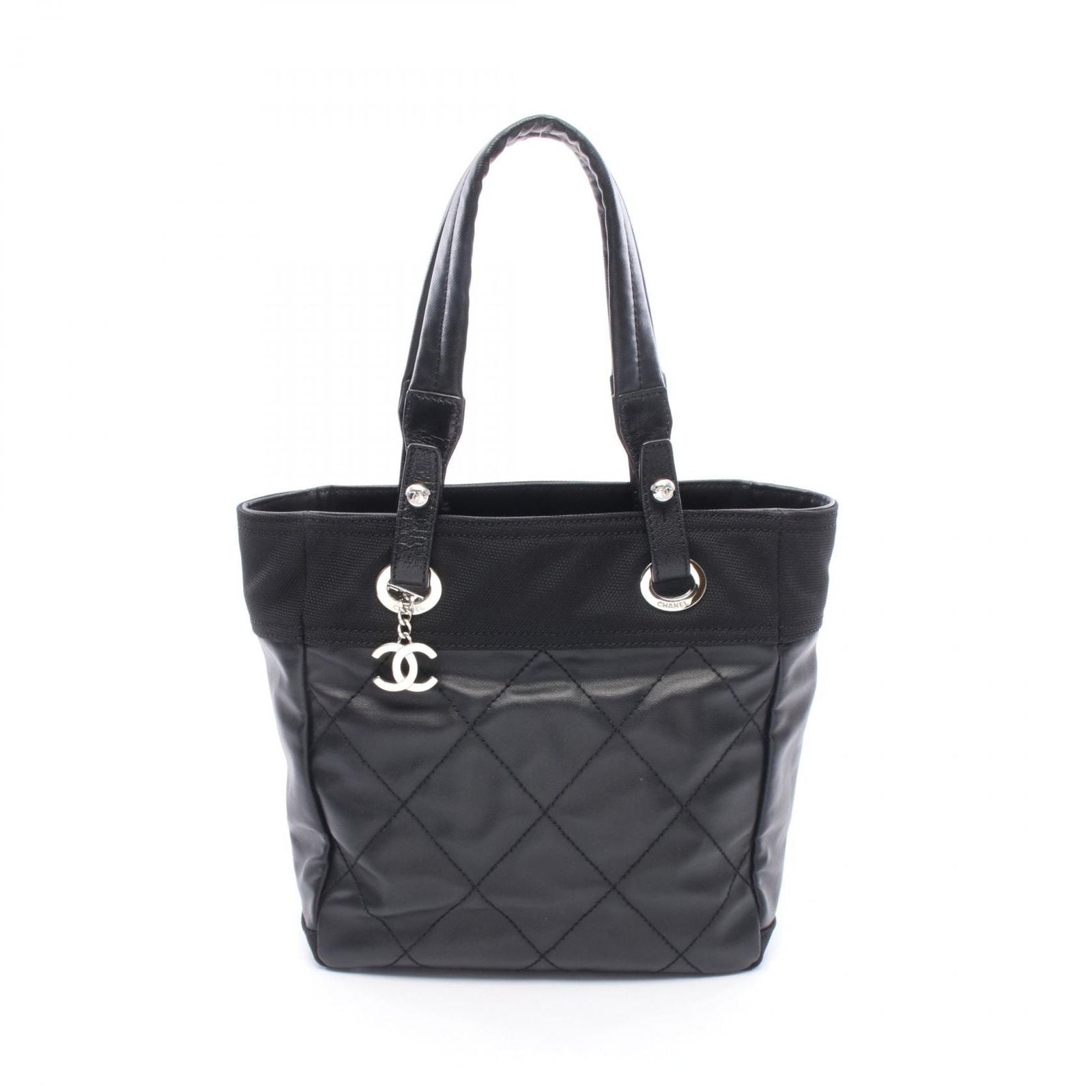 Chanel Tote Paris Biarritz PM Black Canvas Leather PM