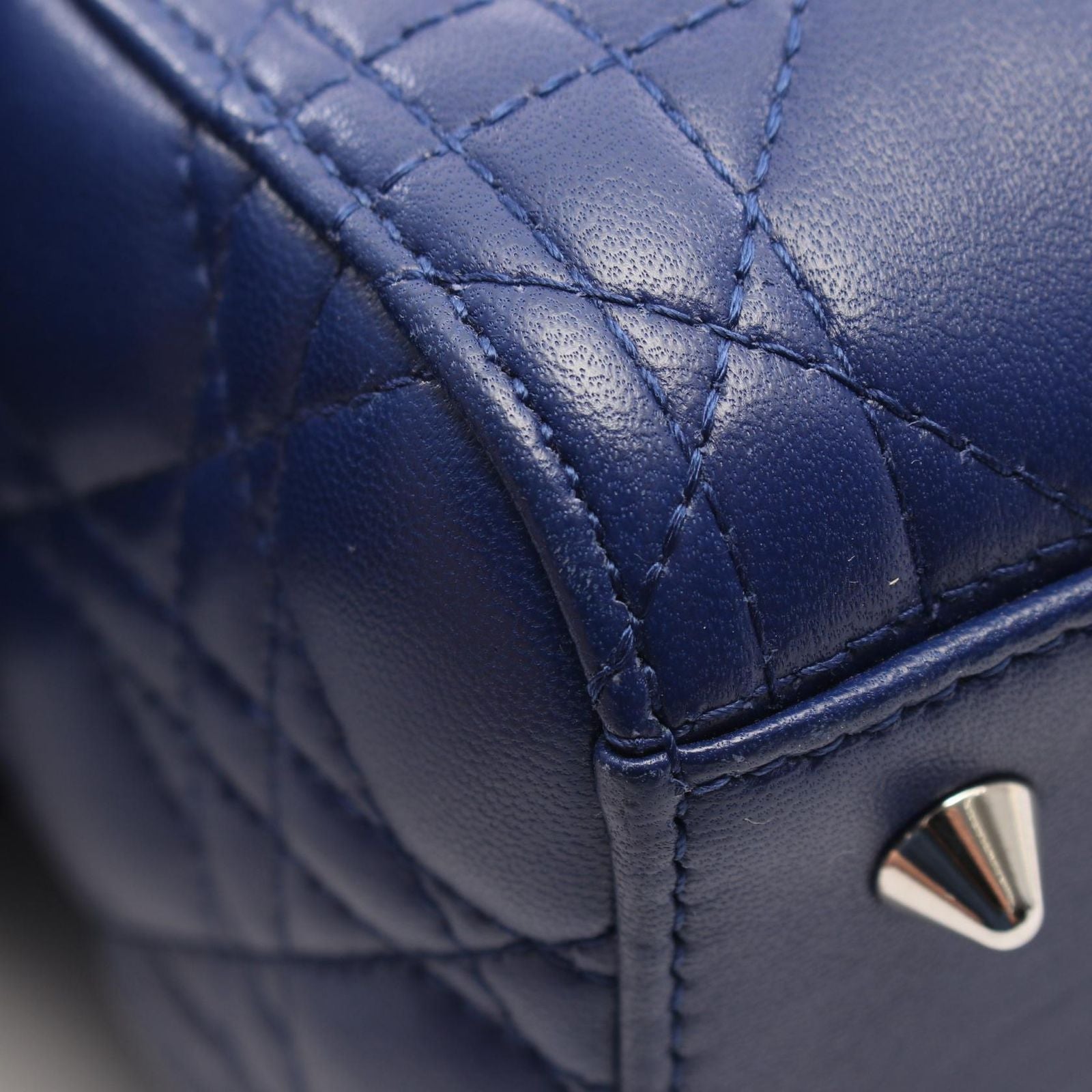 Dior Handbag Lady Dior Cannage 2-Way Blue Leather Tote — view 5