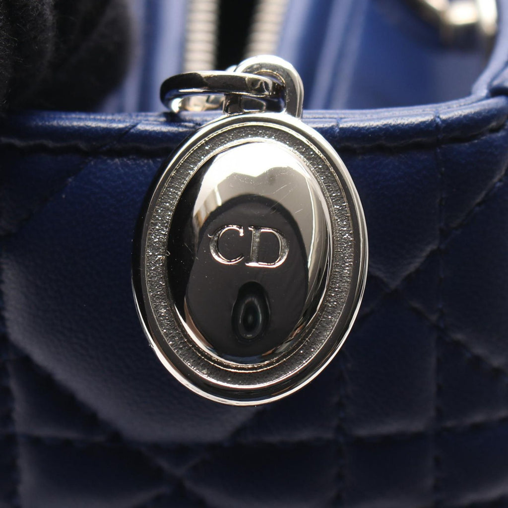 Dior Handbag Lady Dior Cannage 2-Way Blue Leather Tote — view 8