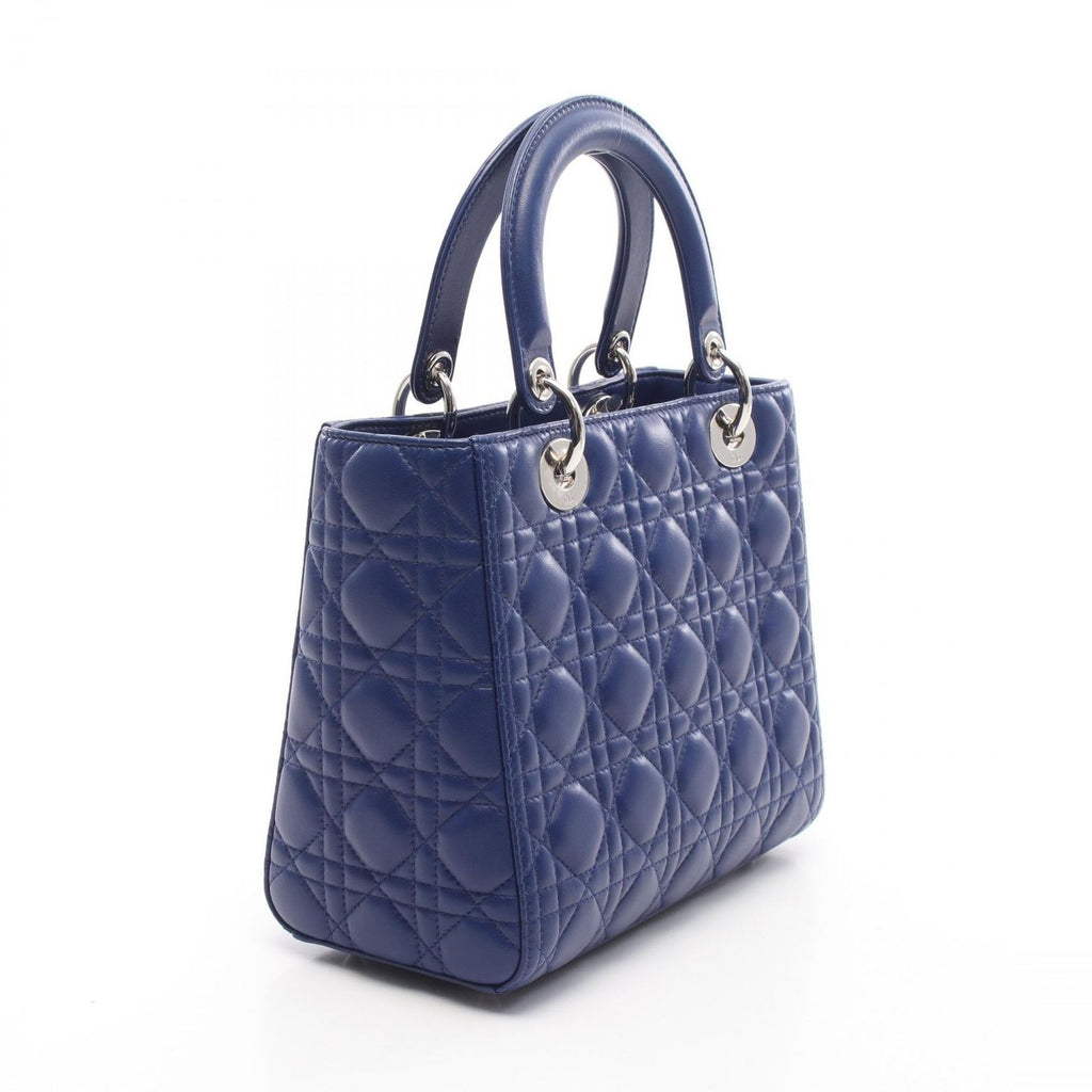 Dior Handbag Lady Dior Cannage 2-Way Blue Leather Tote — view 2