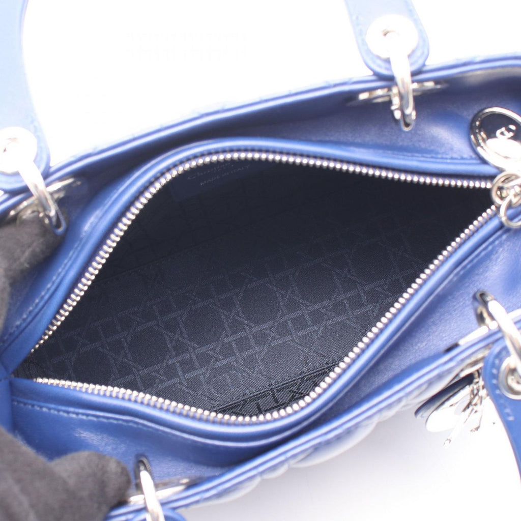 Dior Handbag Lady Dior Cannage 2-Way Blue Leather Tote — view 3