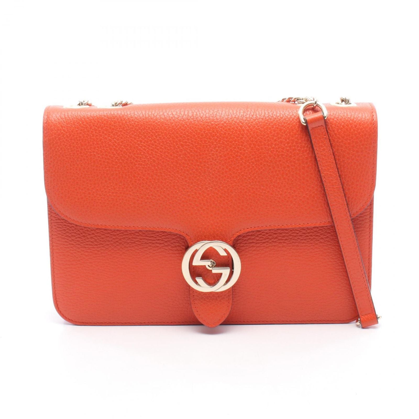 Gucci Shoulder Bag Interlocking Orange Leather Chain