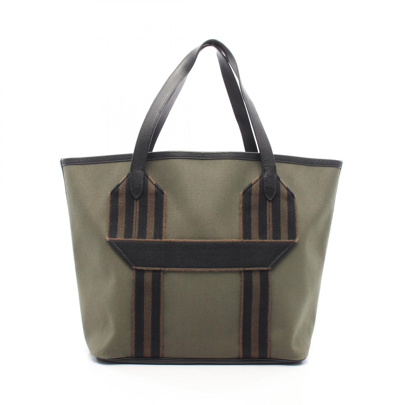 Hermes Tote Pure Sangle Vert Blanc Black Ebene Canvas Leather