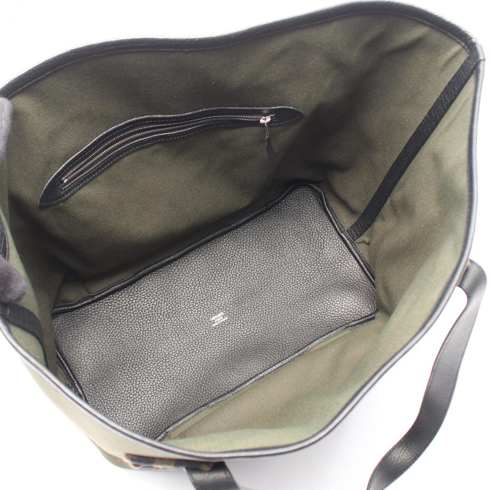 Hermes Tote Pure Sangle Vert Blanc Black Ebene Canvas Leather — view 3