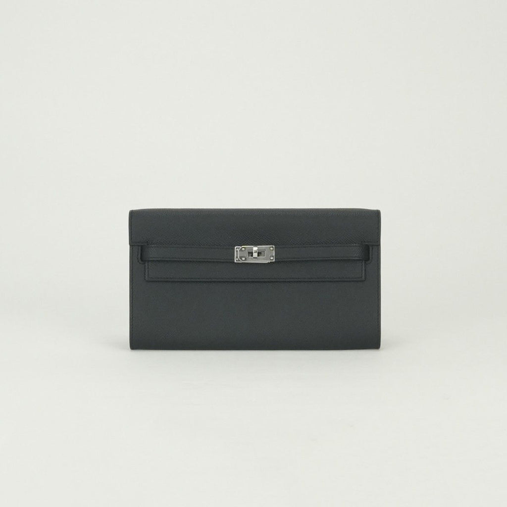 Hermes Kelly Wallet Tougo Epsom Noir Black Silver Veau