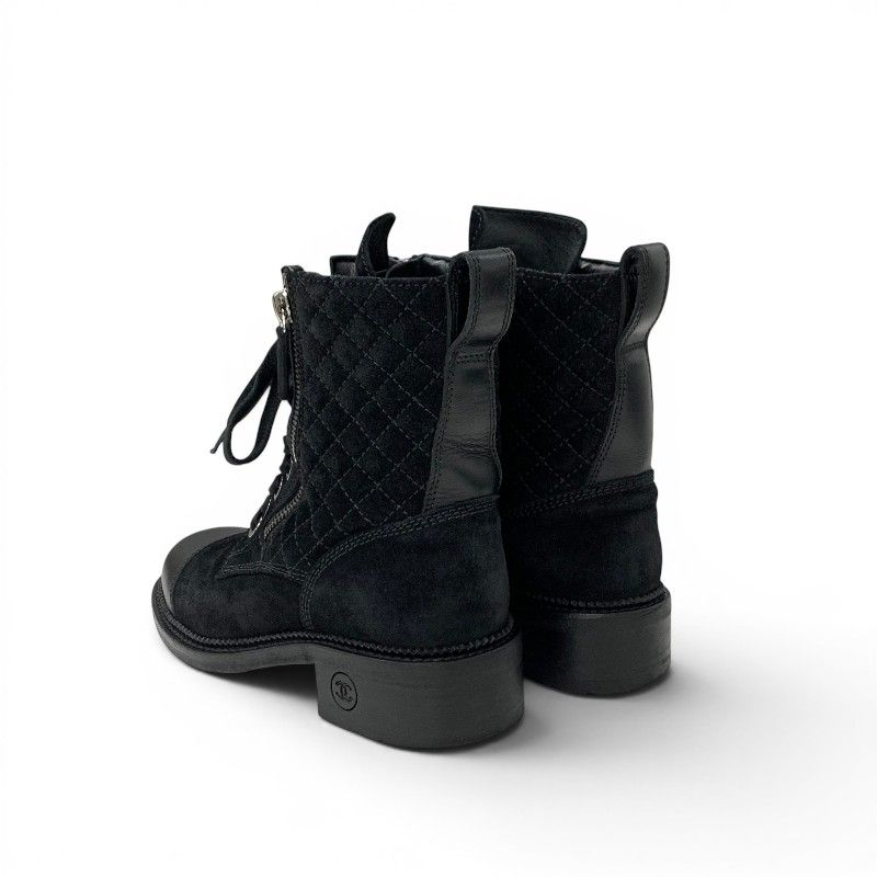 Chanel Boots Short Shoes Suede Leather Black Silver CC Logo Quilted Double — view 4