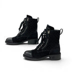 Chanel Boots Short Shoes Suede Leather Black Silver CC Logo Quilted Double — view 3