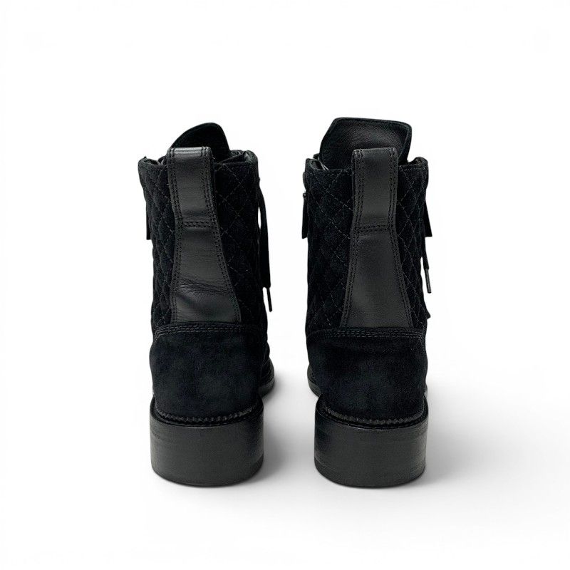 Chanel Boots Short Shoes Suede Leather Black Silver CC Logo Quilted Double — view 5