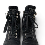 Chanel Boots Short Shoes Suede Leather Black Silver CC Logo Quilted Double — view 9