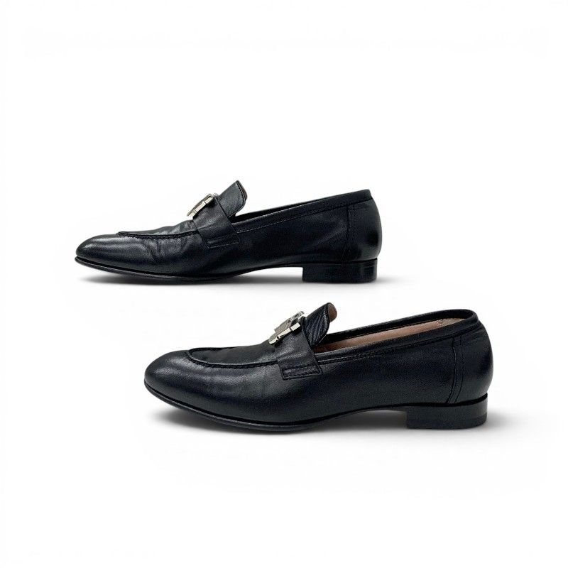 Hermes Paris Loafers Leather Shoes Black Silver Moccasins — view 3