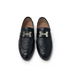 Hermes Paris Loafers Leather Shoes Black Silver Moccasins — view 2