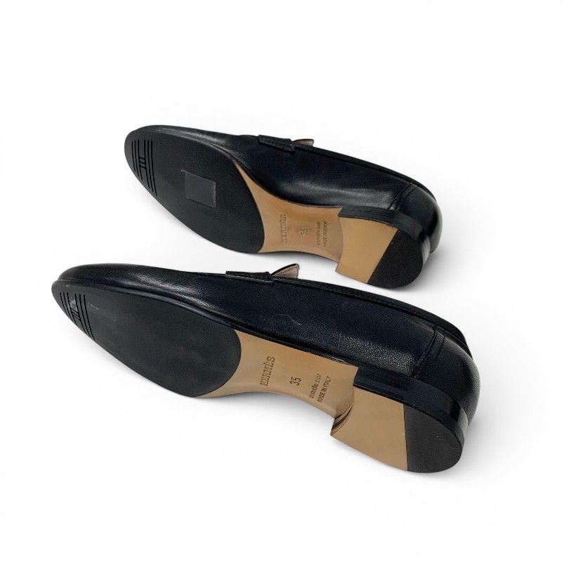 Hermes Paris Loafers Leather Shoes Black Silver Moccasins — view 6