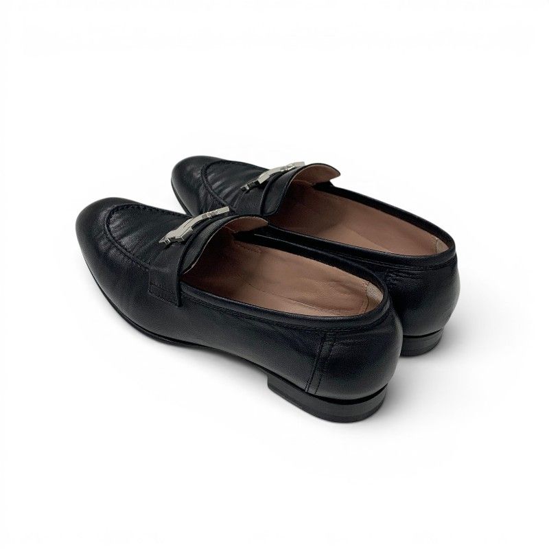 Hermes Paris Loafers Leather Shoes Black Silver Moccasins — view 4