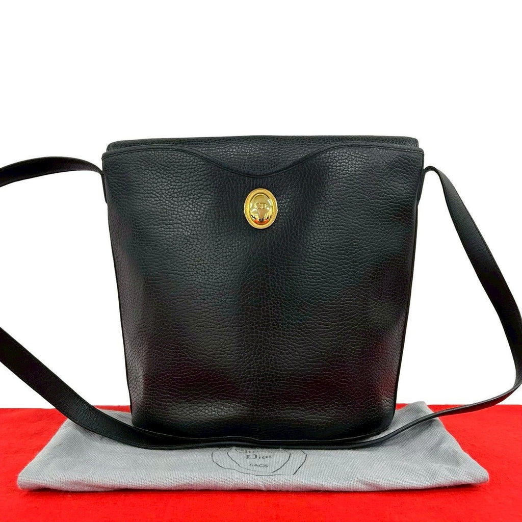 Dior Vintage CD Logo Leather Shoulder Bag Crossbody Black