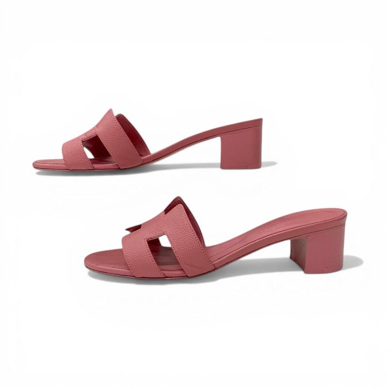 Hermes Oasis Sandals Shoes Leather Pink Mules — view 3