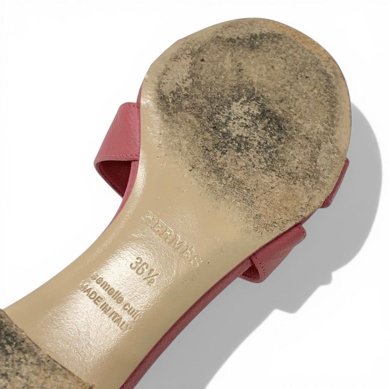 Hermes Oasis Sandals Shoes Leather Pink Mules — view 7