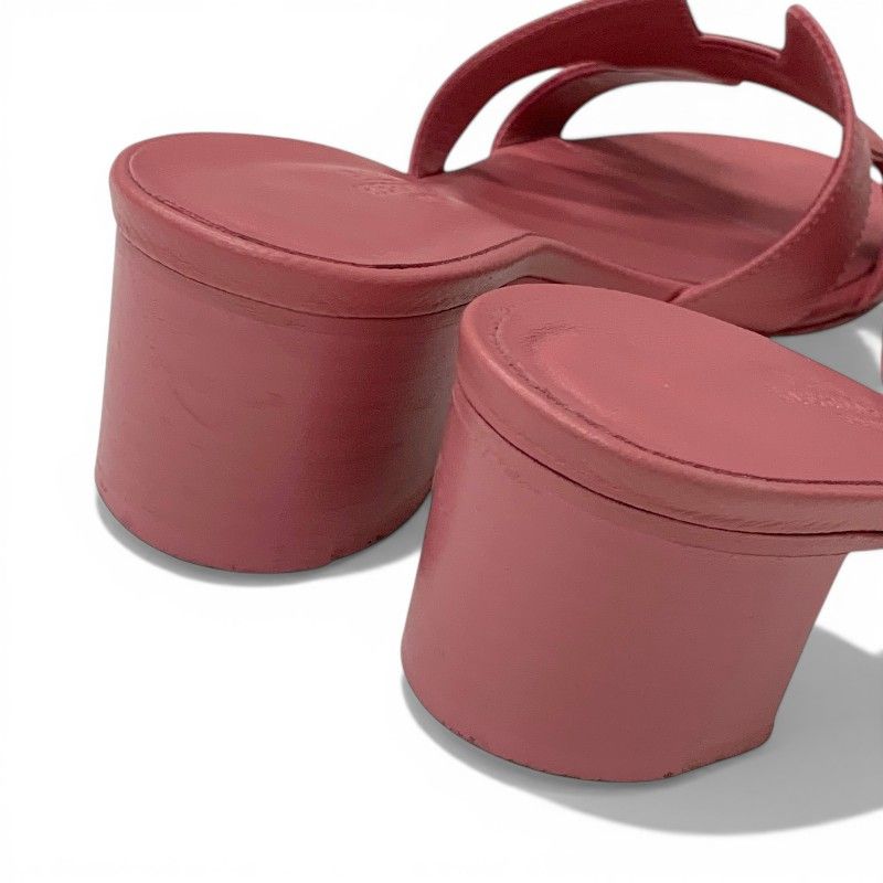 Hermes Oasis Sandals Shoes Leather Pink Mules — view 9