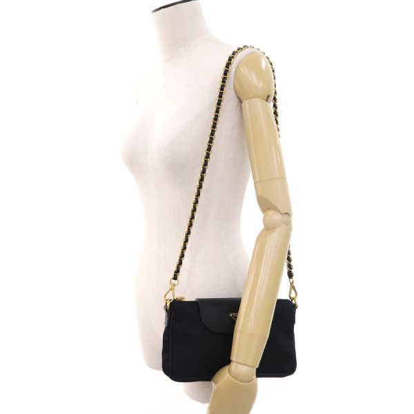 Prada Nylon Chain Shoulder Bag Black — view 9