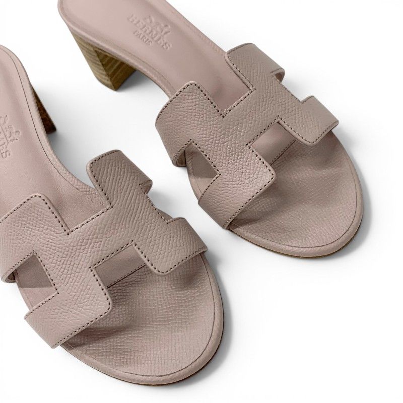 Hermes Oasis Sandals Shoes Leather Pink Mules — view 9