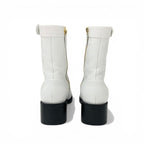 Chanel Boots Short Shoes Leather White Black CC Logo Turnlock — view 5