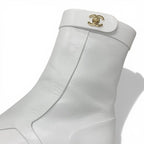 Chanel Boots Short Shoes Leather White Black CC Logo Turnlock — view 9