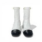Chanel Boots Short Shoes Leather White Black CC Logo Turnlock — view 2