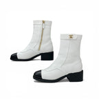 Chanel Boots Short Shoes Leather White Black CC Logo Turnlock — view 3