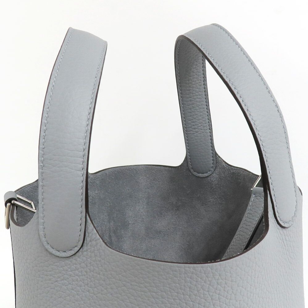 Hermes Picotin Lock PM 18 Gris Perle Taurillon Clemence Silver Handbag — view 7