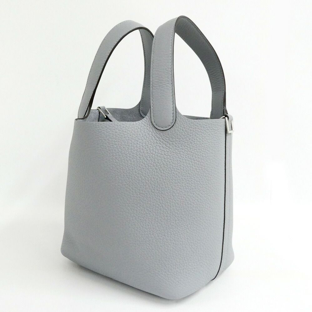 Hermes Picotin Lock PM 18 Gris Perle Taurillon Clemence Silver Handbag — view 8
