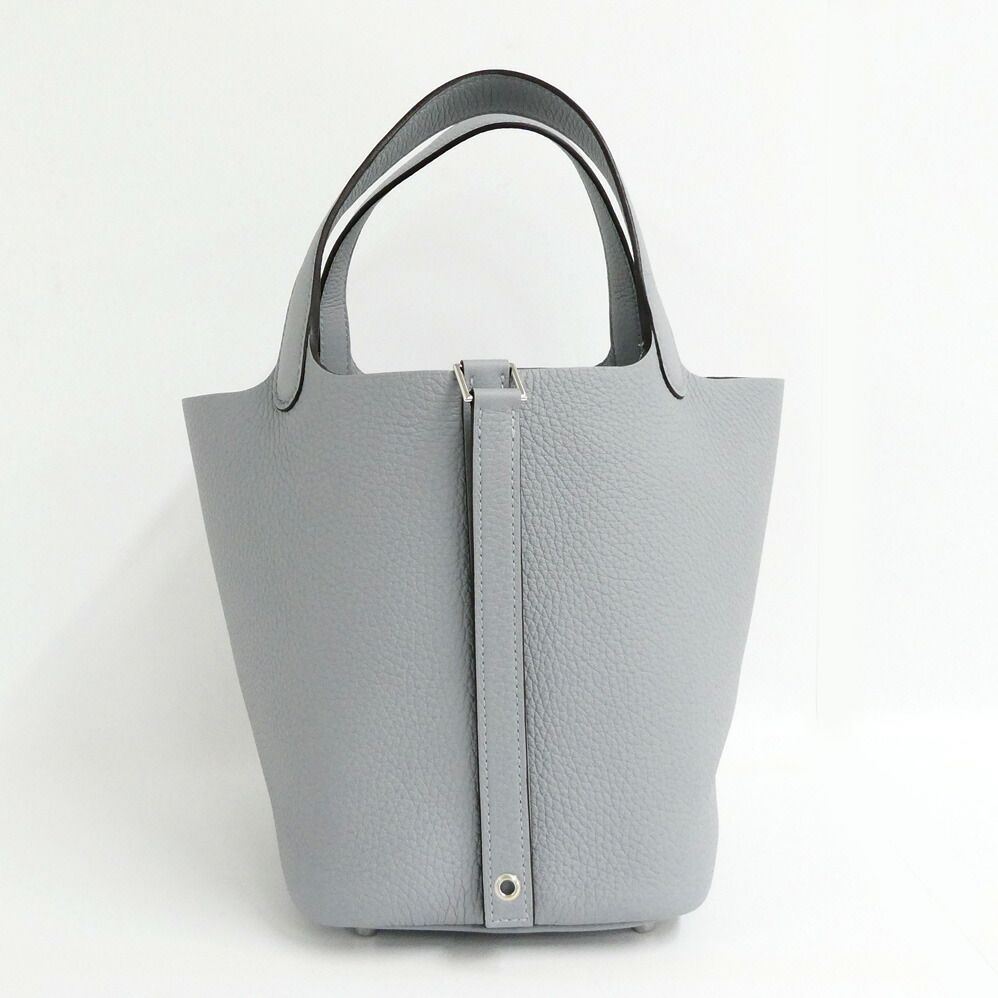 Hermes Picotin Lock PM 18 Gris Perle Taurillon Clemence Silver Handbag — view 3