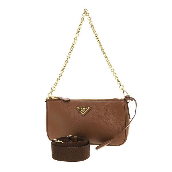 Prada Saffiano Chain Shoulder Bag Brown