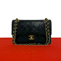 Chanel Quilted CC Logo Double Flap Lambskin Chain Shoulder Bag Black