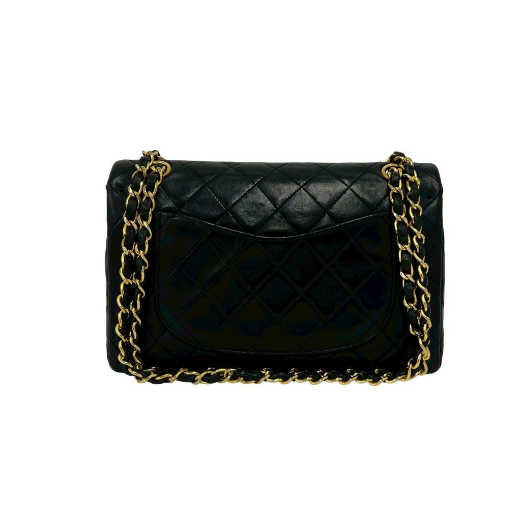 Chanel Quilted CC Logo Double Flap Lambskin Chain Shoulder Bag Black — view 3