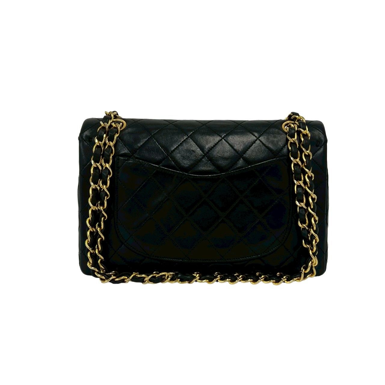 Chanel Quilted CC Logo Double Flap Lambskin Chain Shoulder Bag Black — view 3
