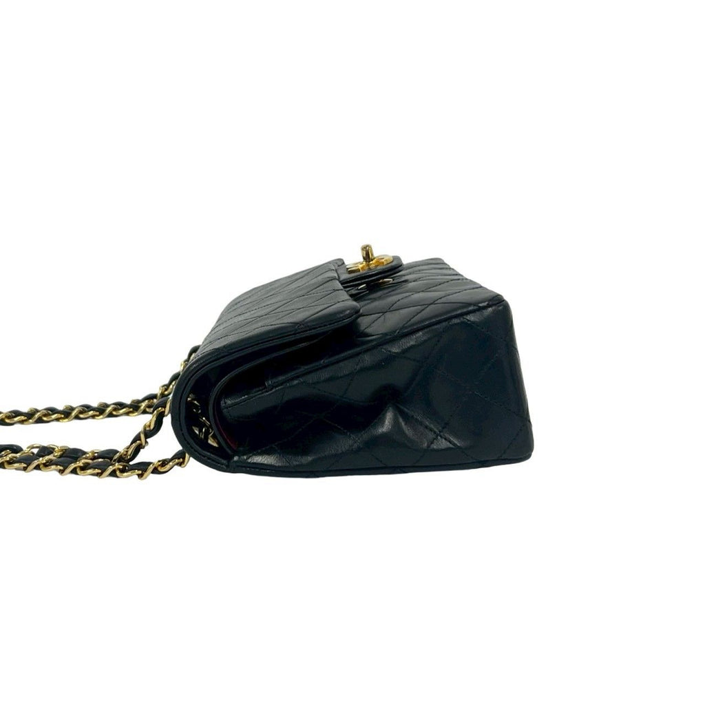 Chanel Quilted CC Logo Double Flap Lambskin Chain Shoulder Bag Black — view 5