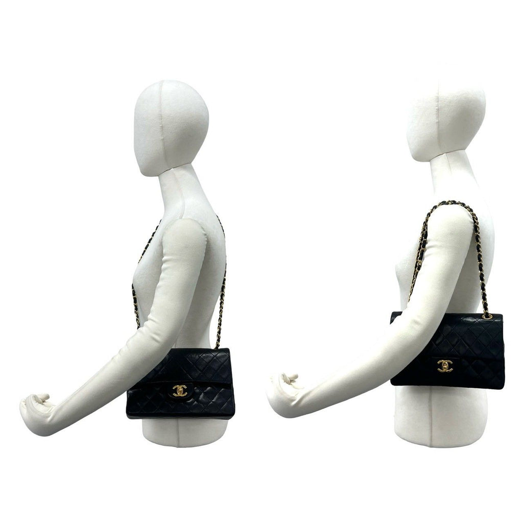 Chanel Quilted CC Logo Double Flap Lambskin Chain Shoulder Bag Black — view 2