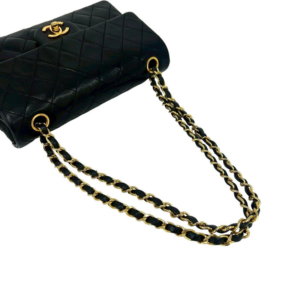 Chanel Quilted CC Logo Double Flap Lambskin Chain Shoulder Bag Black — view 4