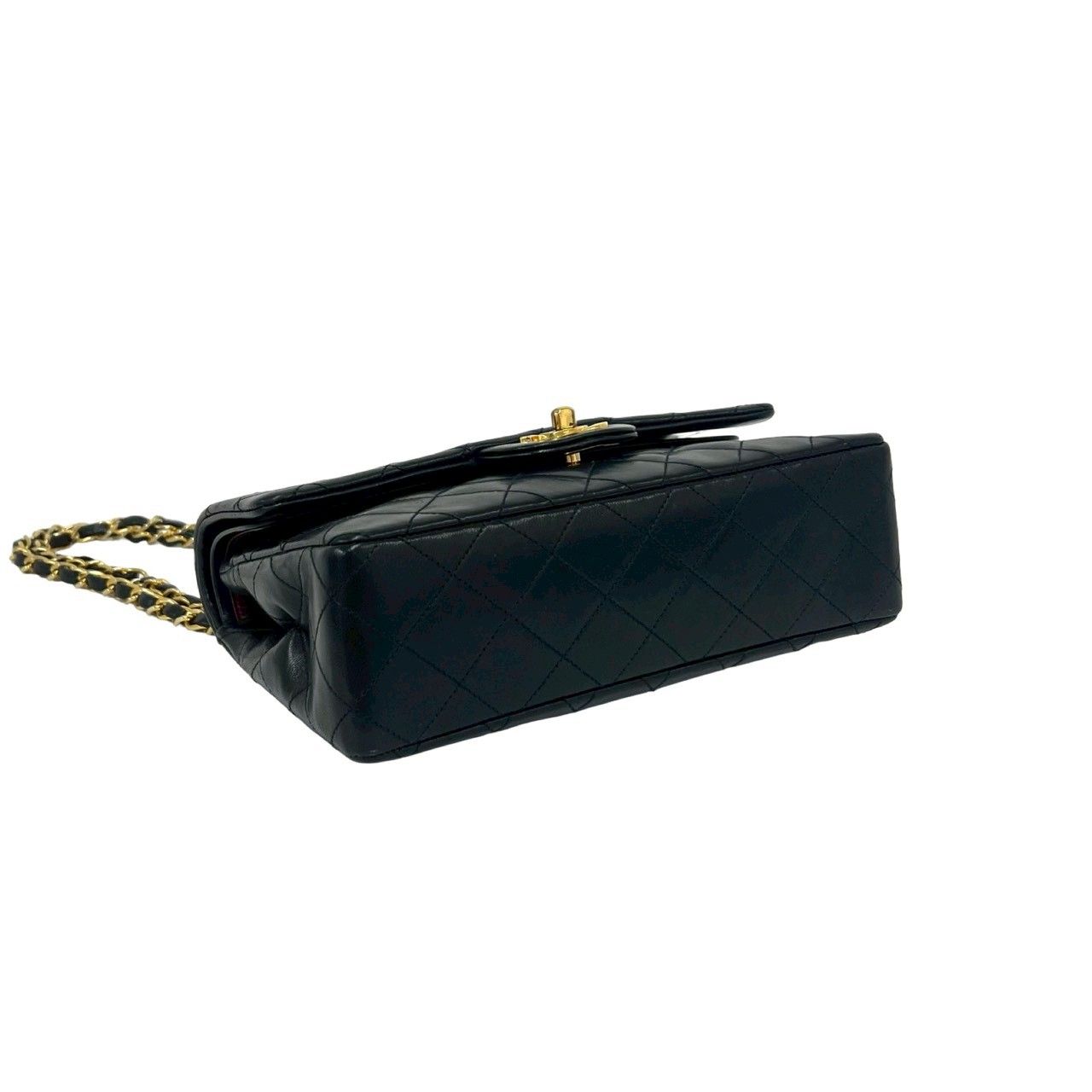 Chanel Quilted CC Logo Double Flap Lambskin Chain Shoulder Bag Black — view 7