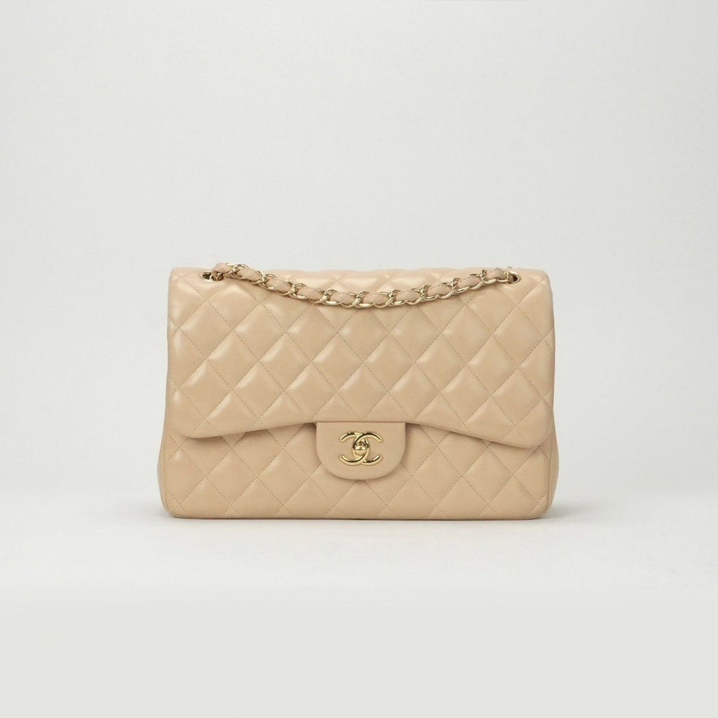 Chanel Quilted 30 Deca Decamato Shoulder Bag Lambskin Beige Gold Chain CC Logo