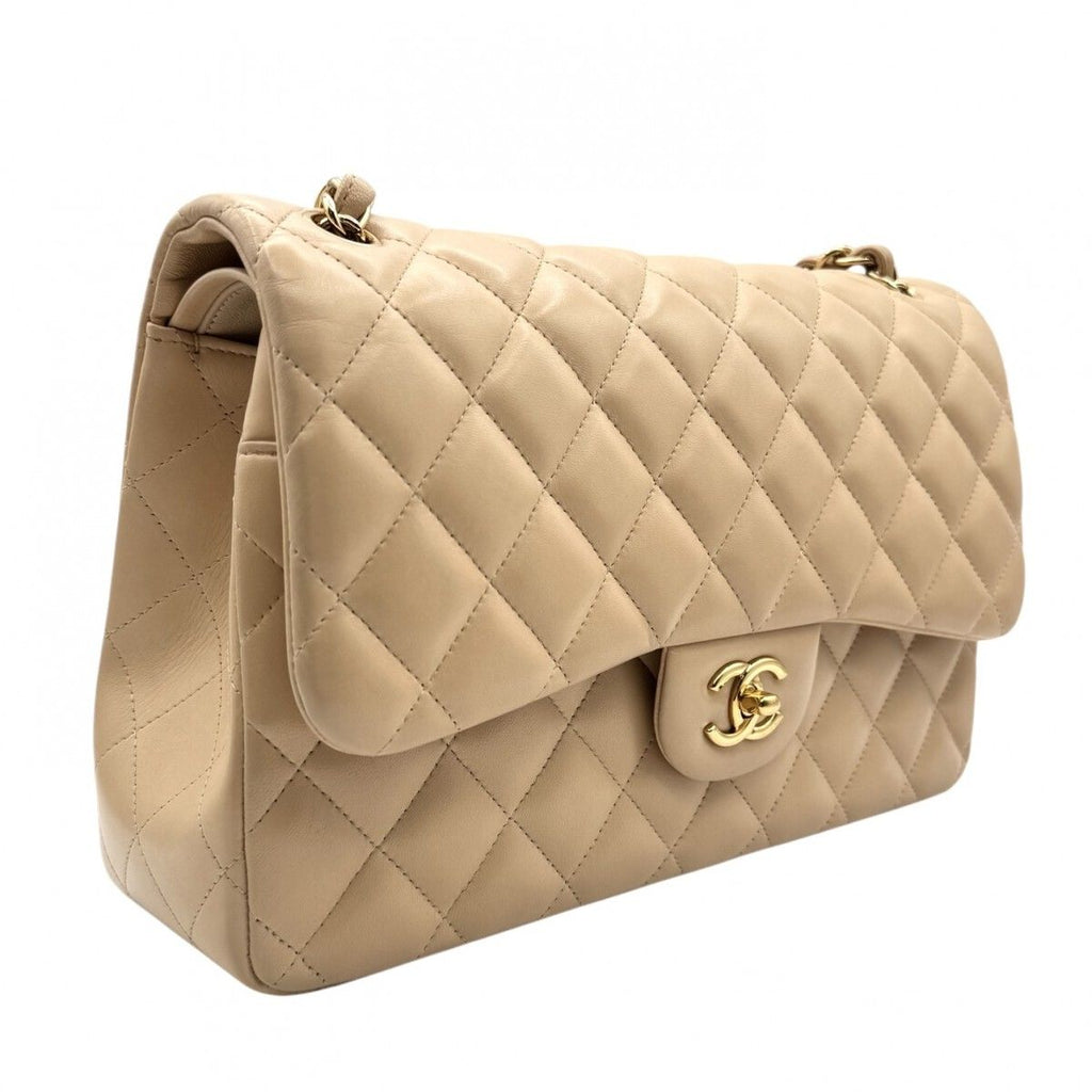 Chanel Quilted 30 Deca Decamato Shoulder Bag Lambskin Beige Gold Chain CC Logo — view 2