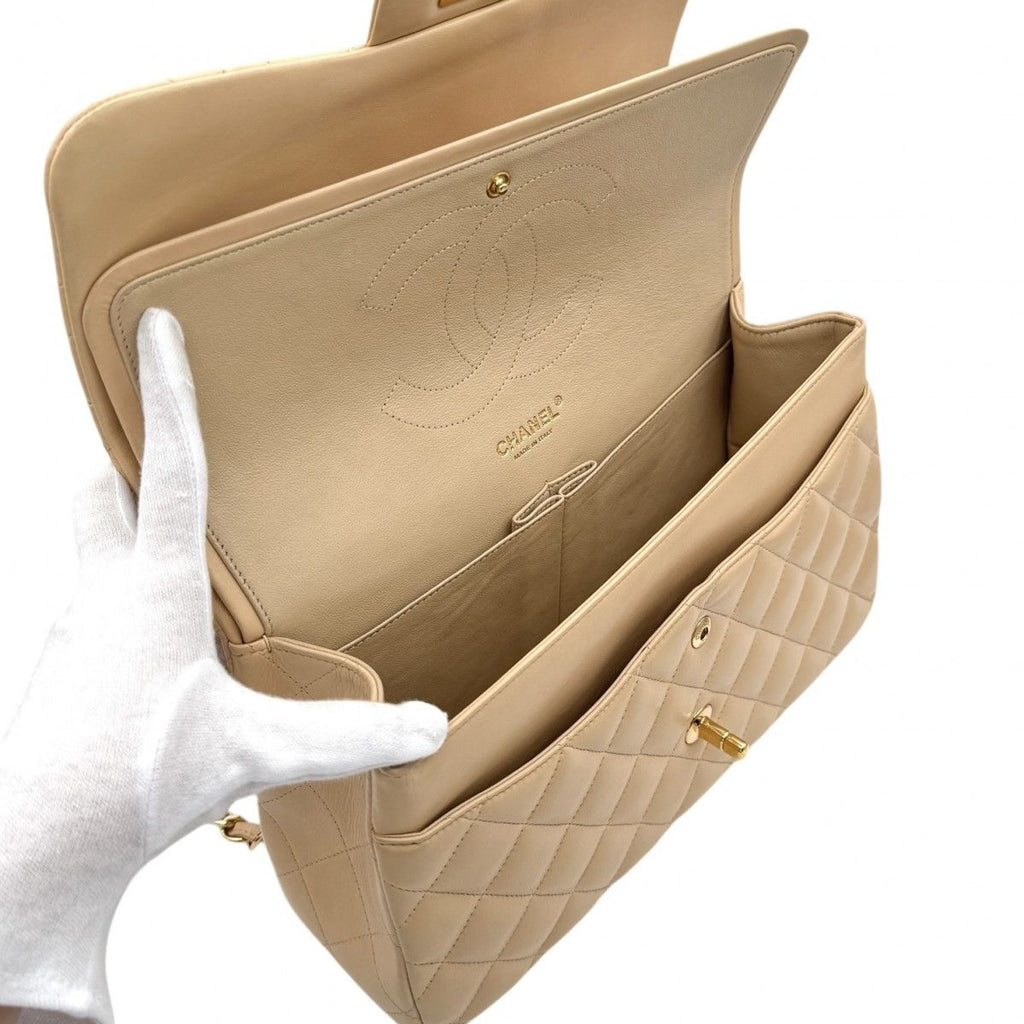 Chanel Quilted 30 Deca Decamato Shoulder Bag Lambskin Beige Gold Chain CC Logo — view 6
