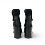 Chanel Boots Short Shoes Leather Knit Black Gold CC Logo Turnlock — view 5