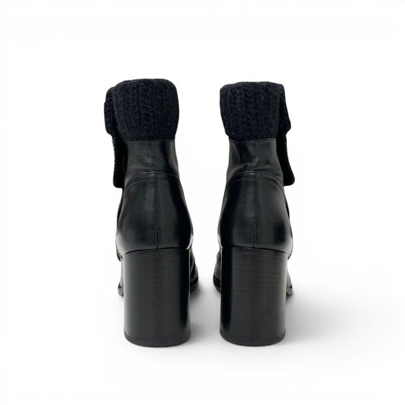 Chanel Boots Short Shoes Leather Knit Black Gold CC Logo Turnlock — view 5