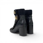 Chanel Boots Short Shoes Leather Knit Black Gold CC Logo Turnlock — view 4